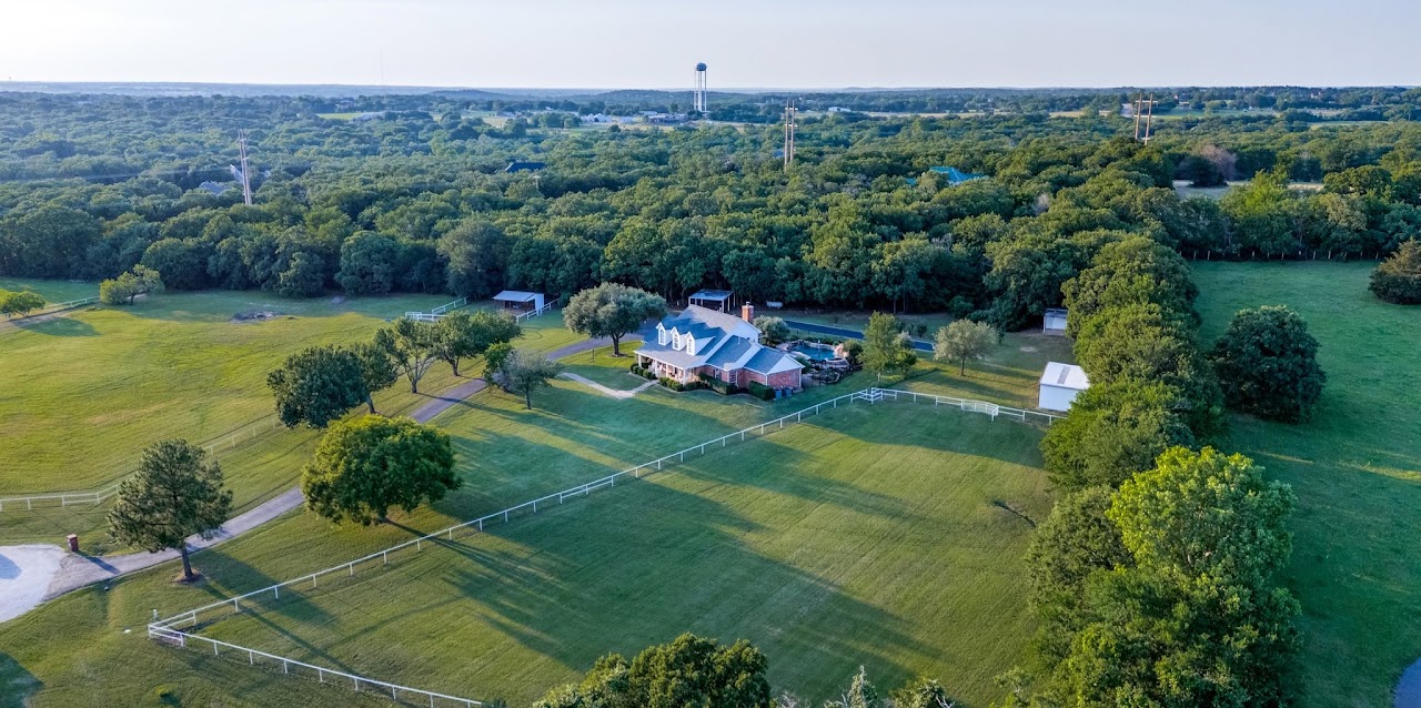 Aerial view of a rural acreage property in North Texas