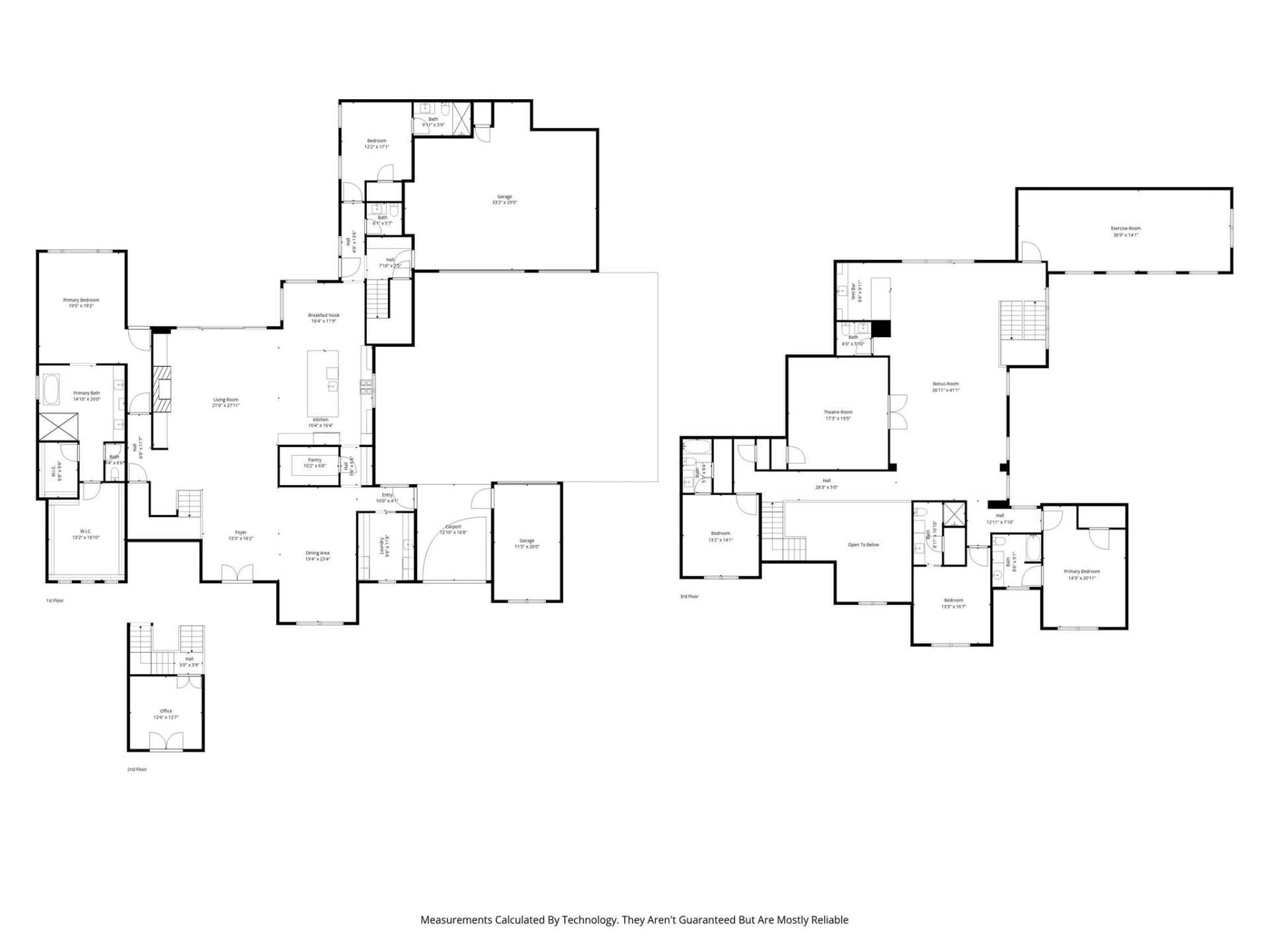 Floor plan of a three-story residence measured by Dorman Appraisal Group, showing room dimensions for every floor